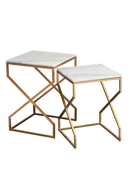 2 Pieces Square Nesting Set X Based Table Set Luxury Look
