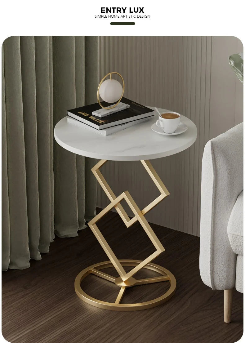 Round Top Geometric Base Coffee Table Luxury Look Sofa Side Table