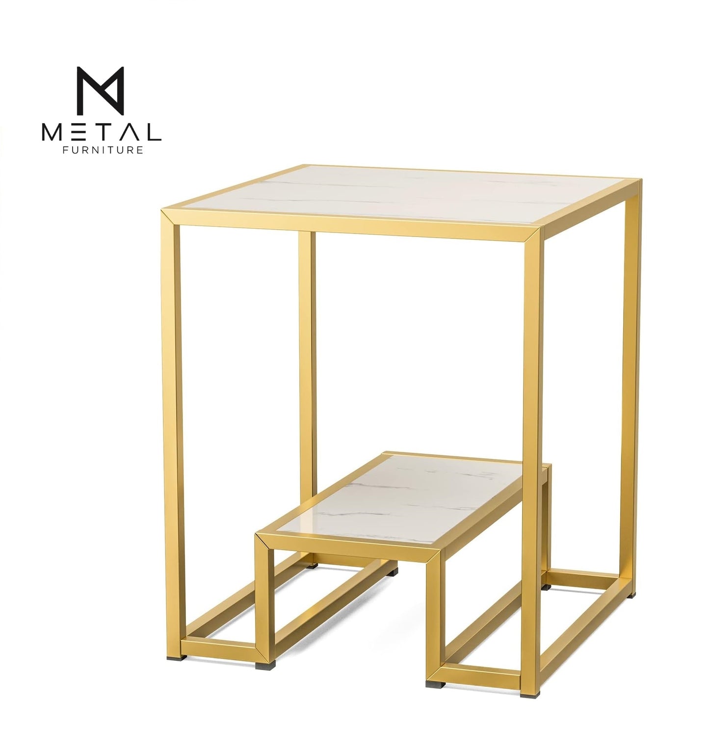 Square Top Two Tier Coffee Table Table Metal Frame End Table Elegant Look