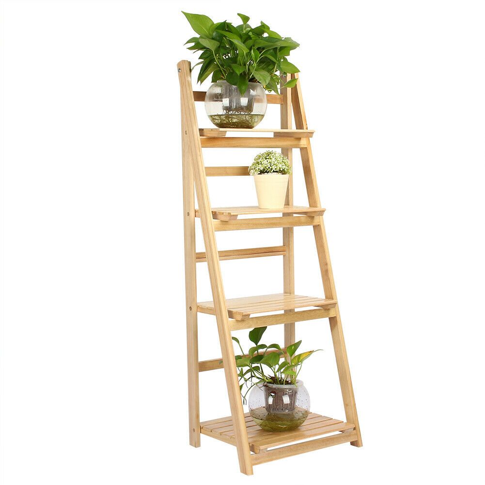 4-Tire Wooden Flower Stand Plant Display Shelves