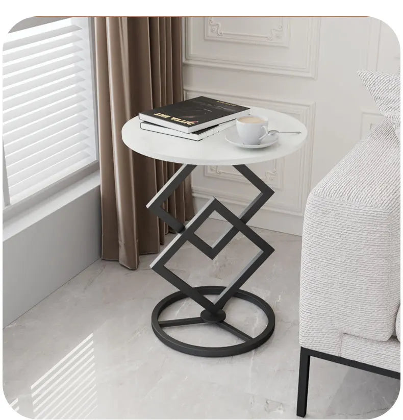 Round Top Geometric Base Coffee Table Luxury Look Sofa Side Table