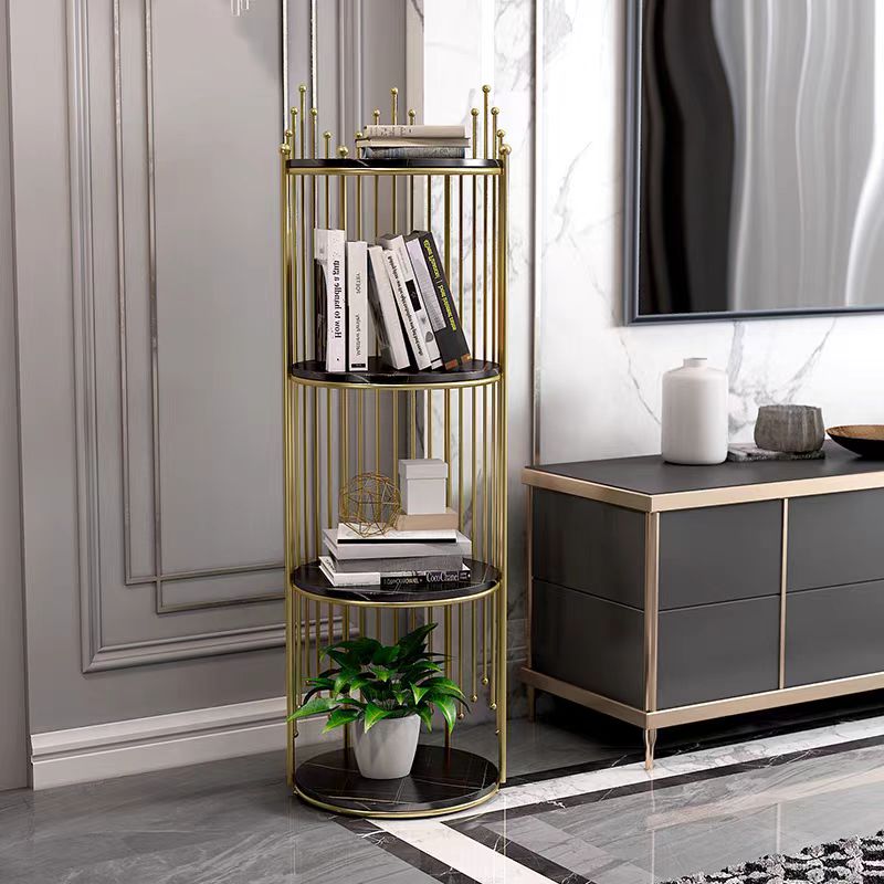 Royal Crown-Inspired Four and Three-Tier Gold Display Rack with Marble Texture Finish Shelves – Modern Luxury Organizer Stand for Salons, Boutiques, and Home Decor