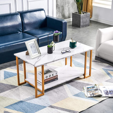 Modern & Luxury design table wooden marble texture top metal frame and powder coated paint center table for living room