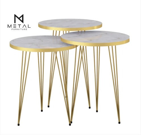 3 Leg Set Nesting Table Gold Paint Finish Modern Style