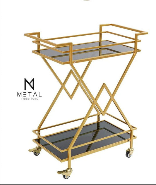 2-Tier V Shape Tea Trolley Wooden Marble Texture Modern Design