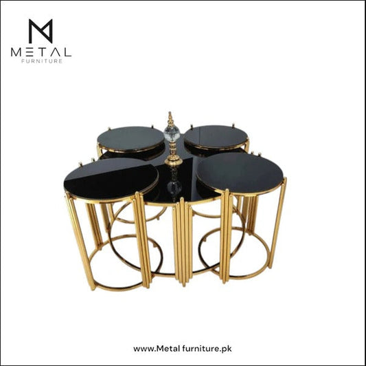 4 Rod Metal Frame Unique Center Table with Luxury Design Set of Side Tables