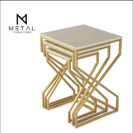 3pc Luxury Modern Style Look Nesting Table Set Gold Paint Finish