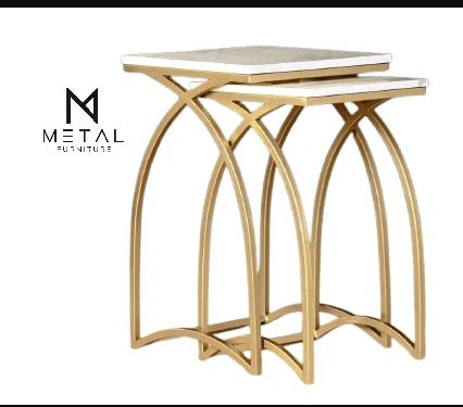 2 Pieces Bend Nesting Table Set Gold Paint Finish