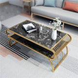 2 Shelf Rectangular Shape Center Table Gold Paint Finish