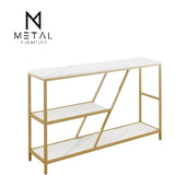 3-Teir Console Table Metal Frame Elegant Luxury Style Center Half Table