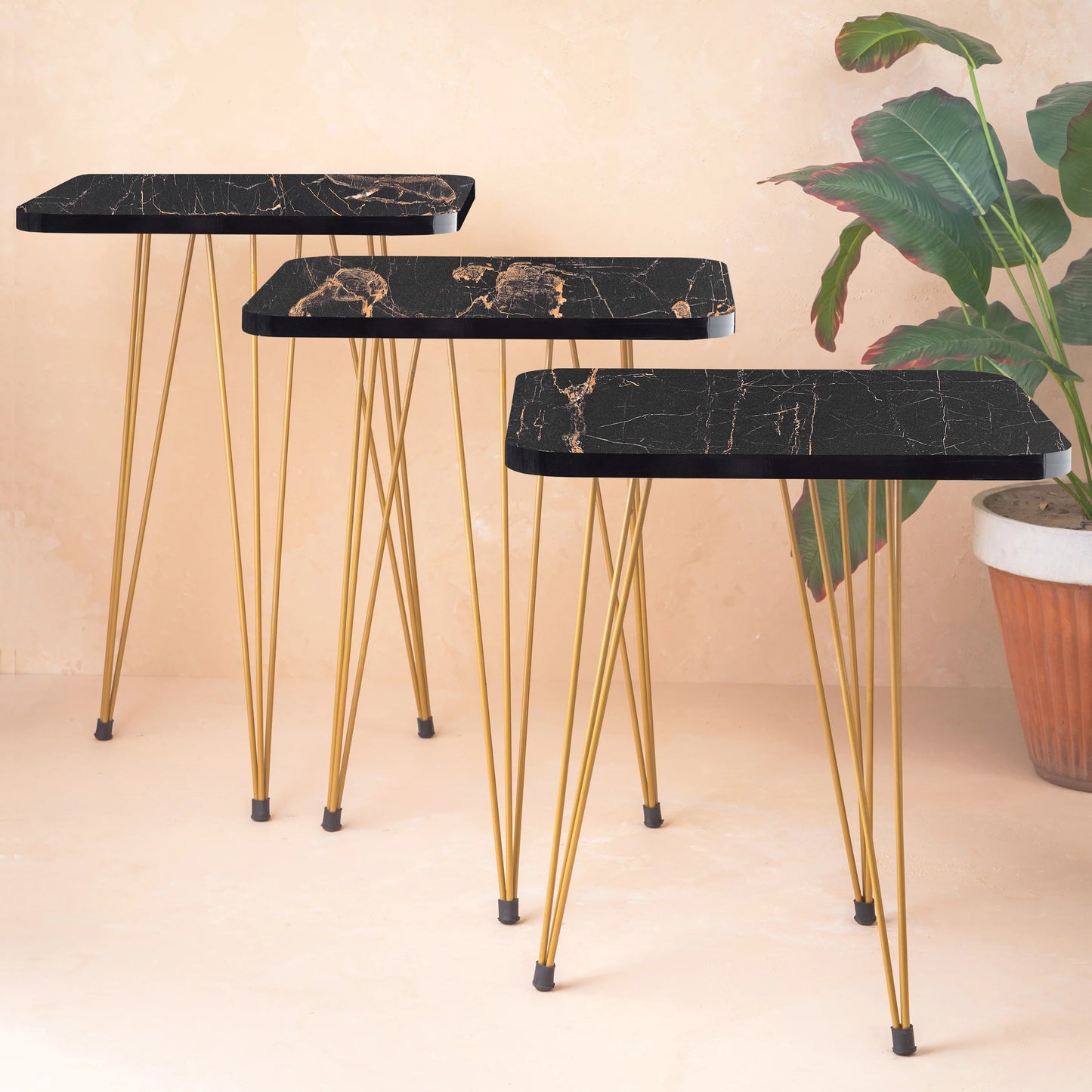 3 Leg Set Nesting Table Gold Paint Finish Modern Style