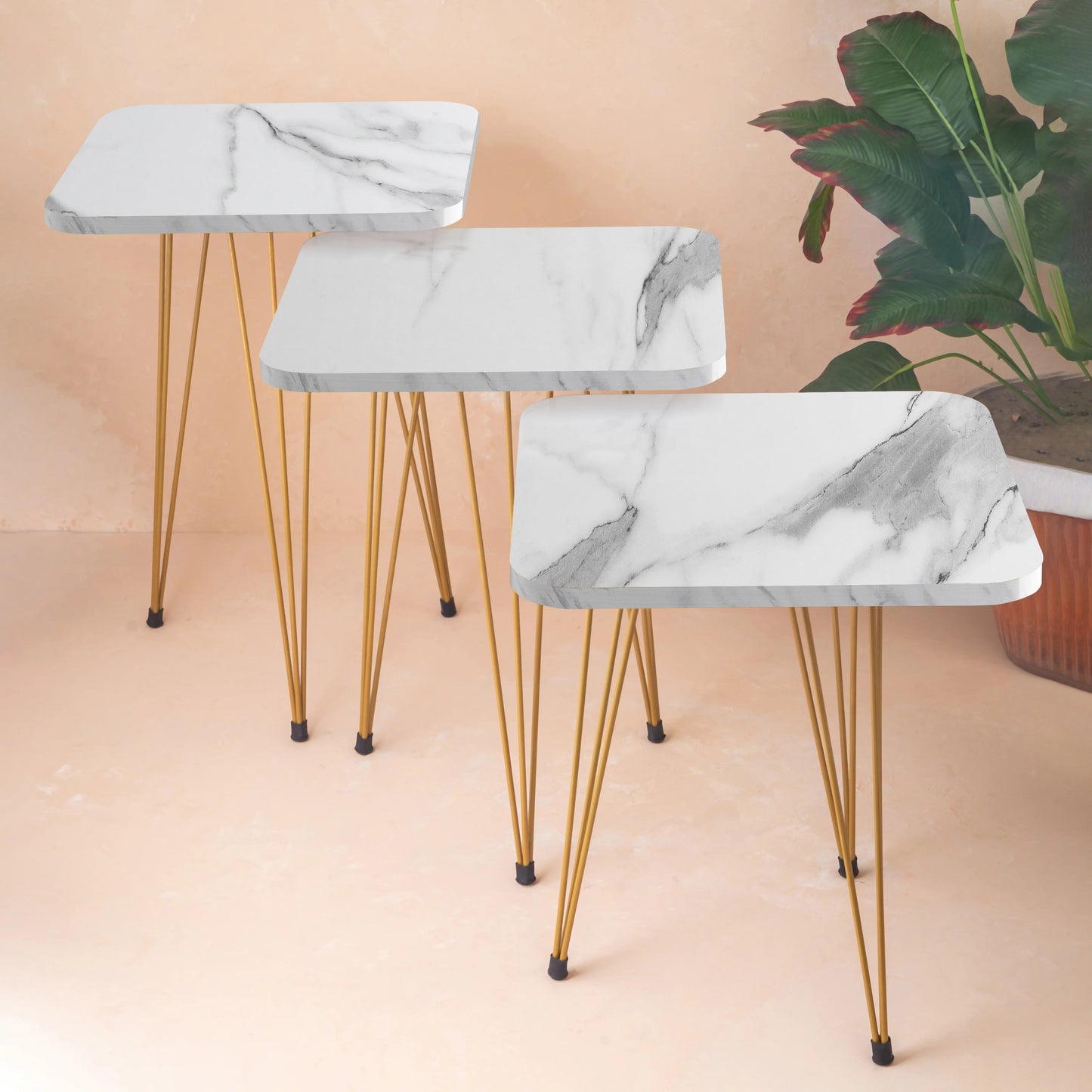 3 Leg Set Nesting Table Gold Paint Finish Modern Style