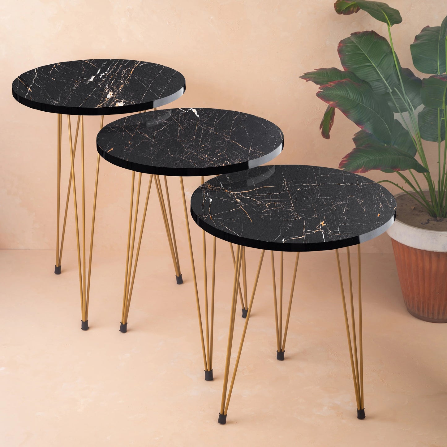 3 Leg Set Nesting Table Gold Paint Finish Modern Style