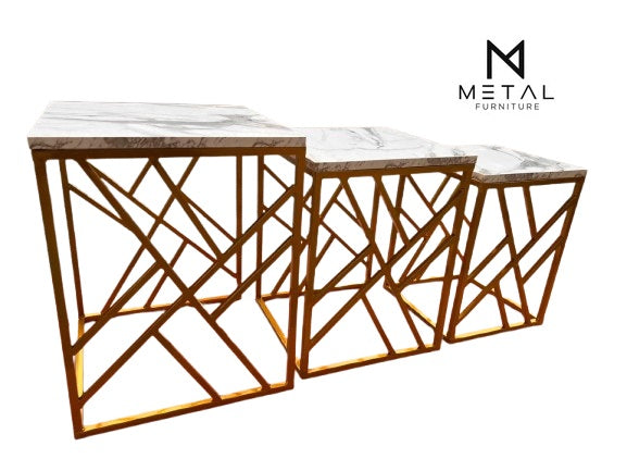 Luxury Marble-Finish Wooden Top Nesting Tables with Durable Metal Frame – Modern, Durable & Space-Saving Design for Living Room Decor and Multi-Purpose Home Use