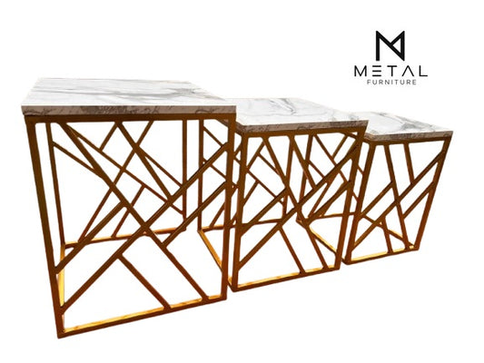 Luxury Marble-Finish Wooden Top Nesting Tables with Durable Metal Frame – Modern, Durable & Space-Saving Design for Living Room Decor and Multi-Purpose Home Use