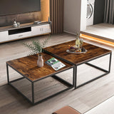 2 Pieces Square Nesting Table Set Center Table Gold paint Finish