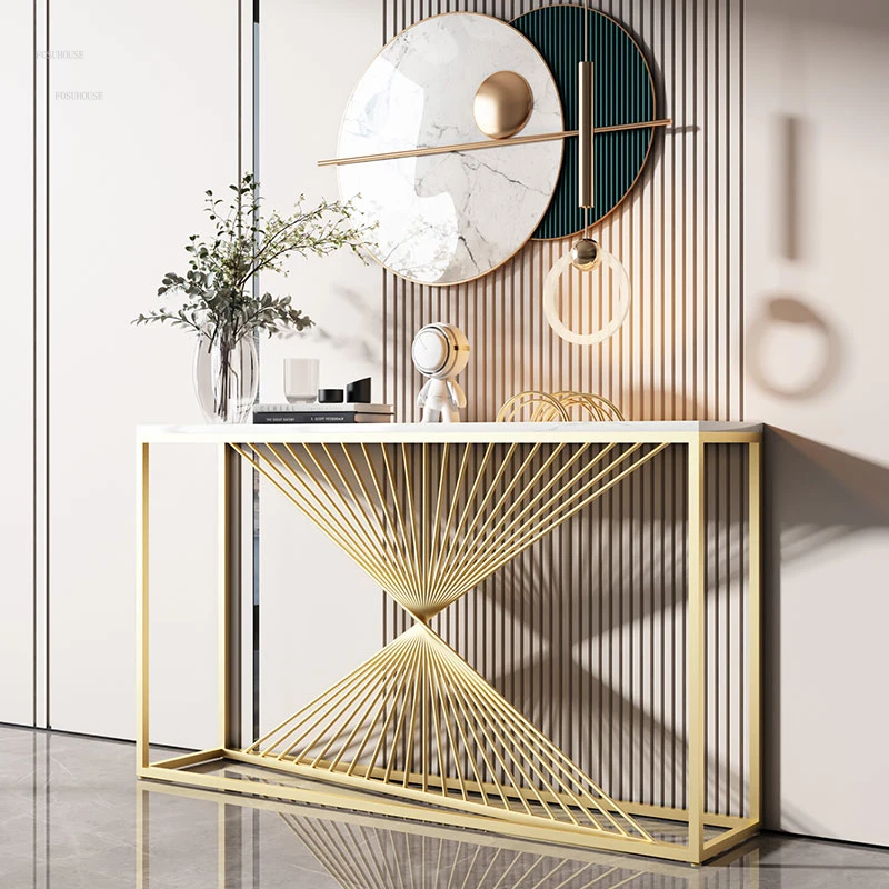 Curve Rode Based Console Table Luxury Look Marble Texture Top
