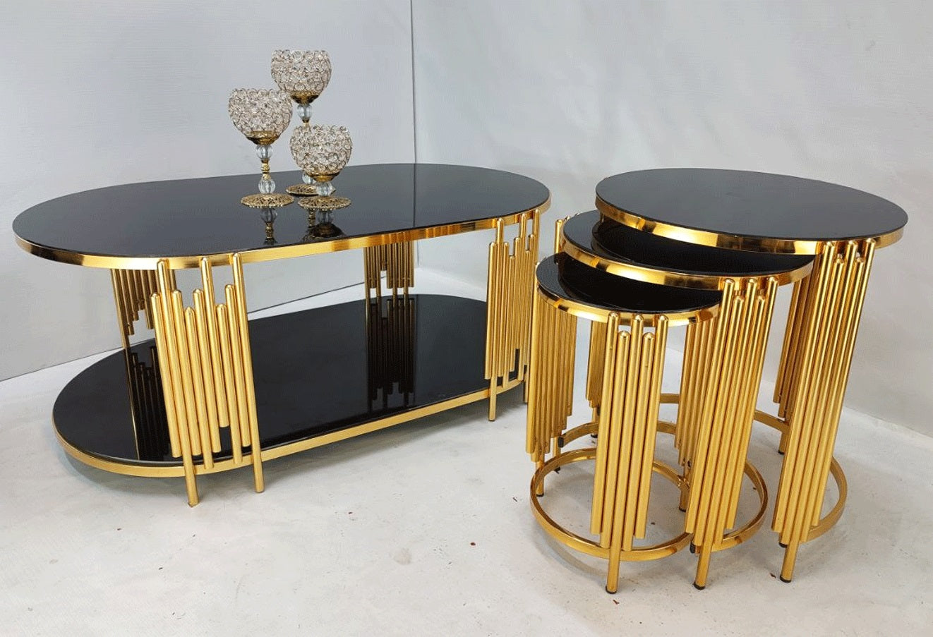 Modern Metal Oval Center Table + Nesting Tables – Elegant &amp; Space-Saving