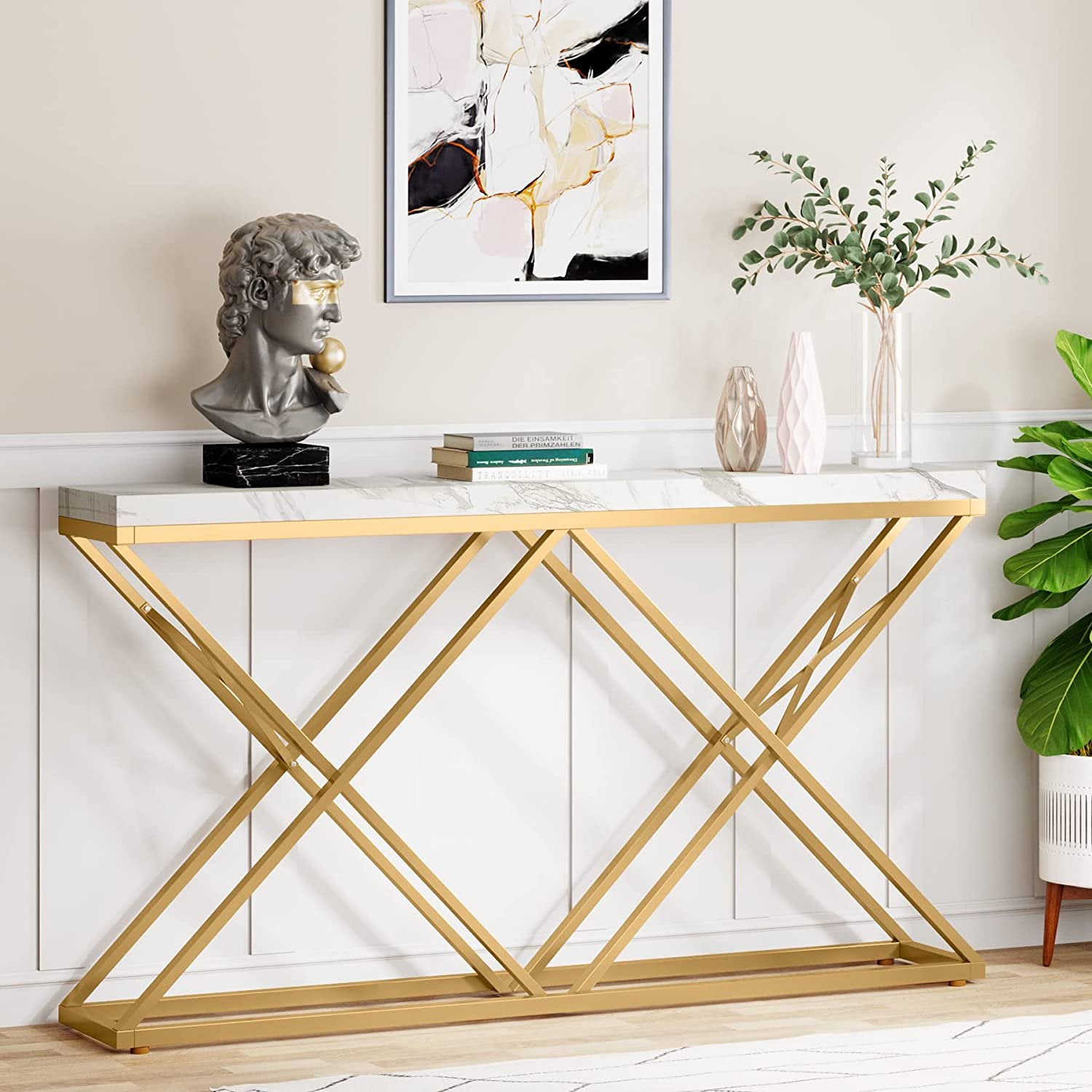X Model Console Table with Marble Top – Metal Furniture