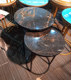 2 Pieces Round Half Circle Shape Nesting Table Set Living Room Furniture