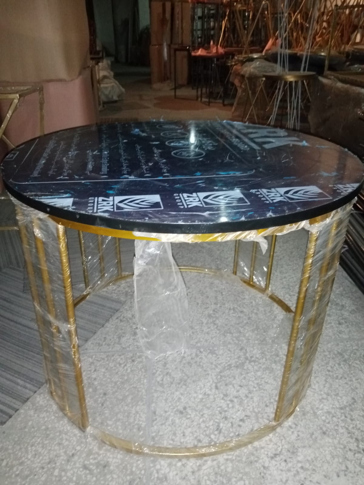 Round Shape Rode Based Center Table Gold Paint Finish