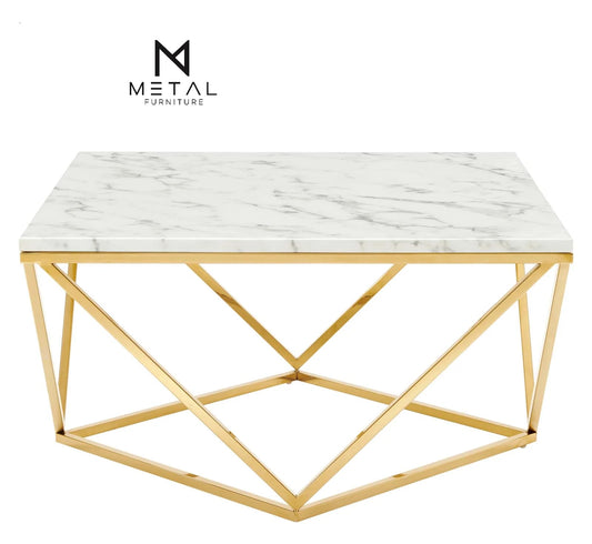 Diamond Shape Based Center Table Gold Paint Finish