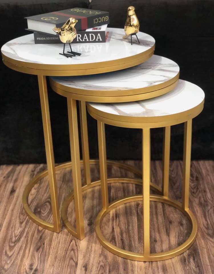 3 Pieces Round Nesting Table Set Gold Paint finish