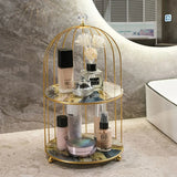 Double shelf Iron bird cage rack lipstick perfume cosmetics skin care products storage rack finishing table rack bathroom cosmetics storage