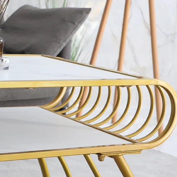 2 Shelf Rectangular Shape Center Table Gold Paint Finish