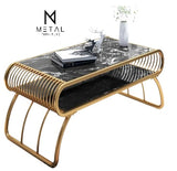 2 Shelf Rectangular Shape Center Table Gold Paint Finish