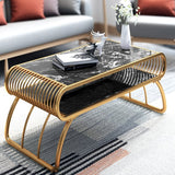 2 Shelf Rectangular Shape Center Table Gold Paint Finish