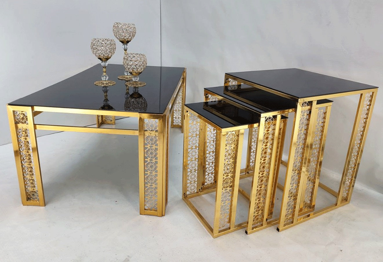 Metal frame wooden marble texture top Center + nesting table ( set of 3 )