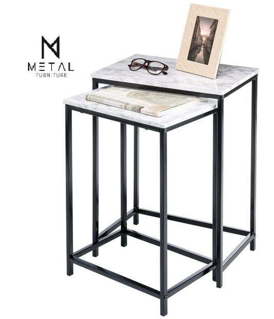 Simple Style 2pc Nesting Table Set Metal Frame Home Furniture