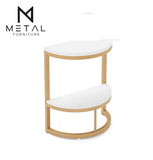 2-Tier End Table Semi Circle, Small Half Round Side Table With Storage Shelf, Space Saving Narrow Accent Sofa Couch Table For Living Room, Bedroom (Gold White)