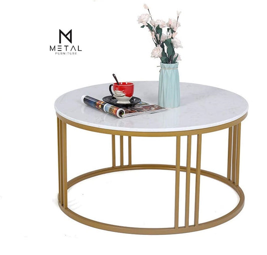 Round Shape Rode Based Center Table Gold Paint Finish