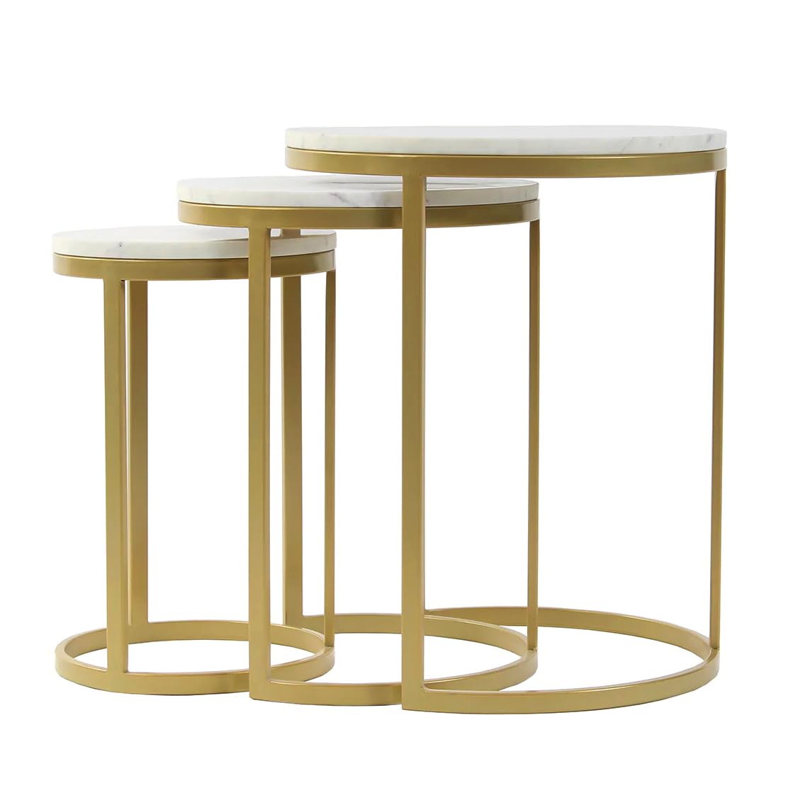 3 Pieces Round Nesting Table Set Gold Paint finish