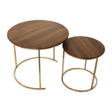 2 Pieces Round Half Circle Shape Nesting Table Set Living Room Furniture