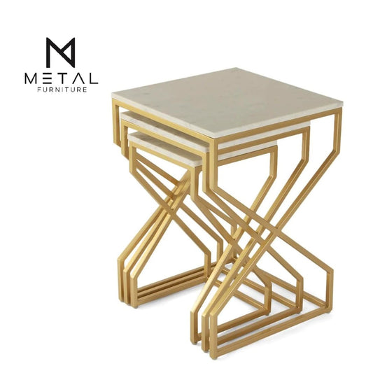 3pc Luxury Modern Style Look Nesting Table Set Gold Paint Finish