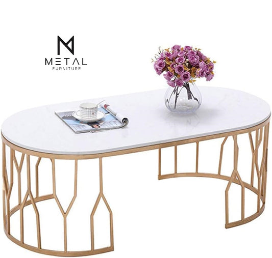 Modern Design Center Table Oval Shape Gold Paint finish