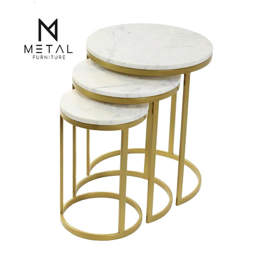 3 Pieces Round Nesting Table Set Gold Paint finish