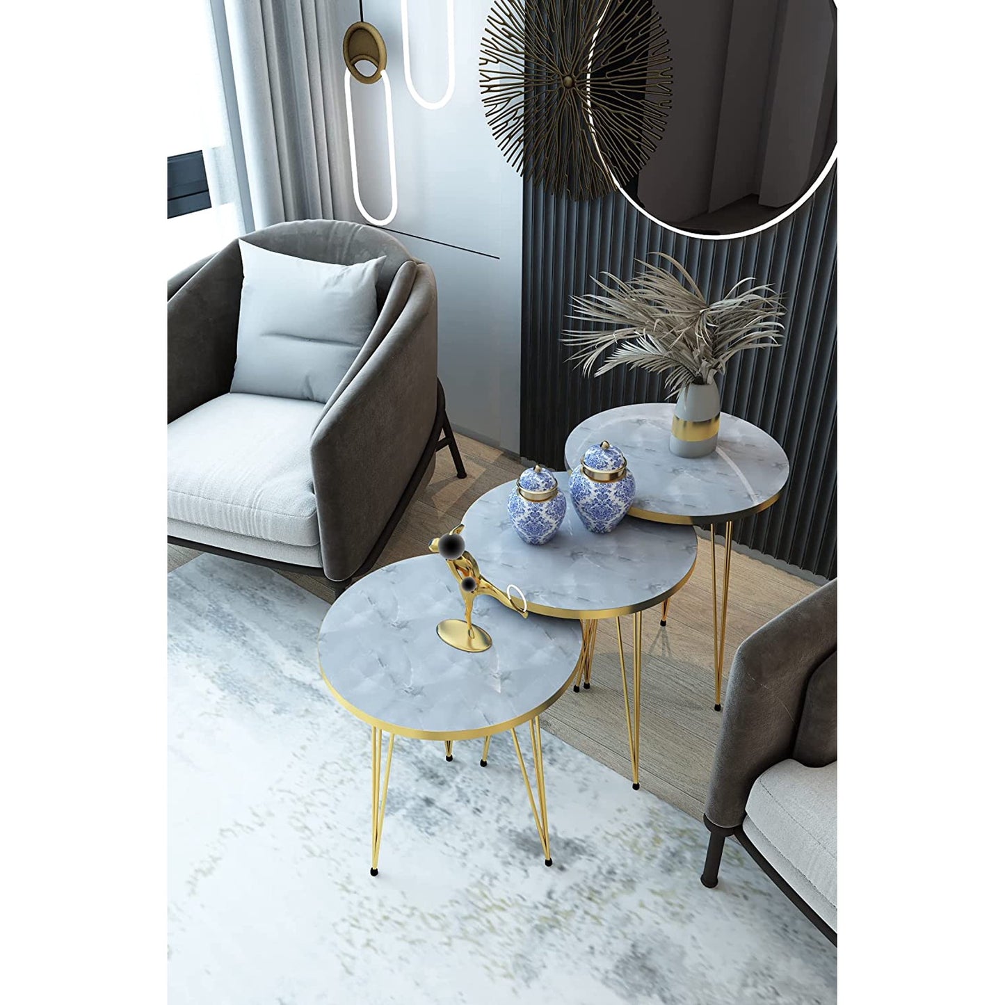 3 Leg Set Nesting Table Gold Paint Finish Modern Style