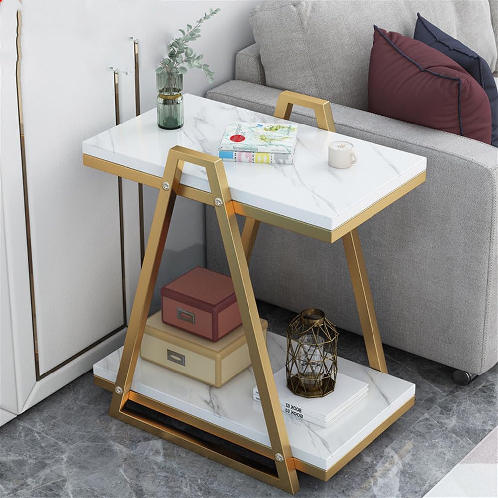 Rectangular Shape 2-Tier Coffee Table Narrow Rode Sofa Side Table