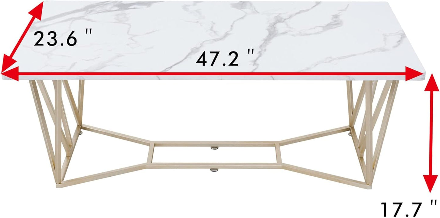 Square Center Table Gold Paint Finish Marble Texture Top