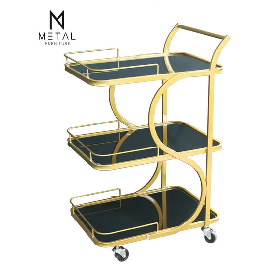 3-Tier S Shape Tea Trolley Kitchen Trolley For Household