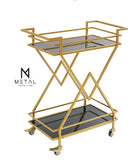 2-Tier V Shape Tea Trolley Wooden Marble Texture Modern Design