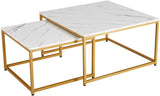 2 Pieces Square Nesting Table Set Center Table Gold paint Finish
