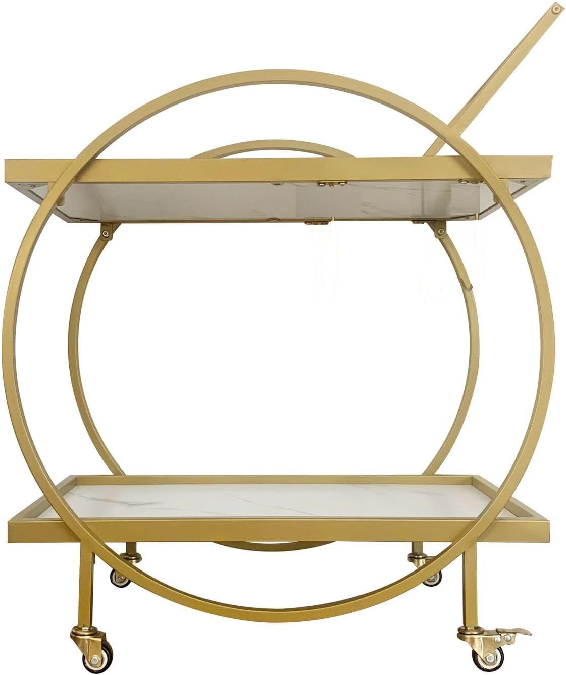 Round 2-Tier Marble Texture Tea Trolley Gold Paint Finish