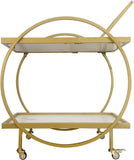 Round 2-Tier Marble Texture Tea Trolley Gold Paint Finish