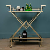 2-Tier V Shape Tea Trolley Wooden Marble Texture Modern Design