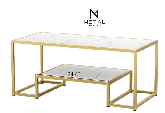 Modern Design Marble Texture Center Table Gold Paint Finish
